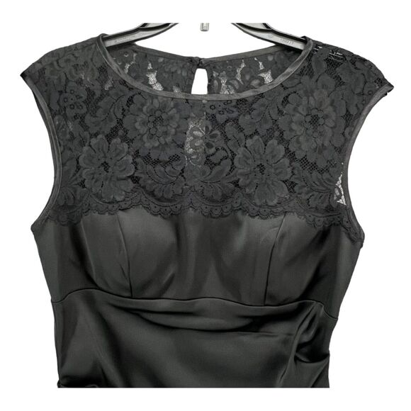 Vintage Xscape Evening Dress Womens 6 Black Satin Lace Ruched Cocktail Holiday - Picture 2 of 12